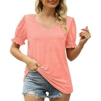 Xinqinghao ženske pamučne košulje V V izrez ruffle listu na listu kratkih rukava Summe Solid Color Fit