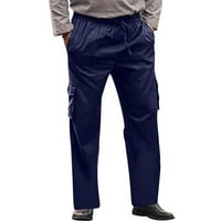 Muške pamučne ležerne hlače široka noga puna dužina sa džepovima teretni pantalone