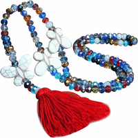 FCFome boho žene šarene perle leptir kamen tasselja privjesak za džemper ogrlica privjesak ogrlica-crvena