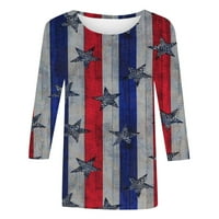 Tking Fashion Womens Ljetna nezavisnost Dnevna rukava Crewneck Ispiši vrhove Ležerne majice pulover