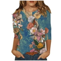 Hanas vrhovi ženski modni pulover, cvijeće tiskano rukav tunik, ugodan okrugli vrat labav fit bluza