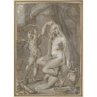 BARTHOLOMAEUS SPRANGER Black Modern Framed Museum Art Print pod nazivom - Venera i Amor