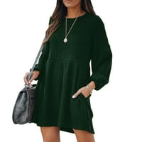Ženska casual haljina za jesen Žene Ležerne prilike punog drvenog pletenog pletenog džemper sa dugim