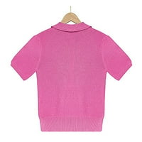 Ženski ljetni džemper s kratkim rukavima rever Lagani plemić pulover solidne boje vruće ružičaste m