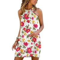 Žene Ležerne ljetne cvjetne tiskane haljina bez rukava bez rukava Out O izrez Loose Beach kratka mini
