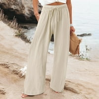 MLQIDK Ženske pamučne pantalone Ljeto vuče visoki struk sa džepovima Pamučne patlanske pantalone na