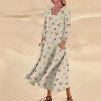 FOPP Prodavač Ženska casual udobna cvjetna haljina za pamučnu džurnu haljinu od tri četvrtine Khaki