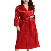 Glookwis dame sa blagajničkim ogrtačima elegantna spavaća odjeća lagana casual pidžama V izrez Solid