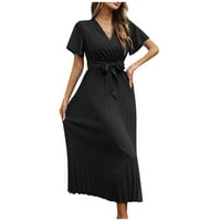 Ženske haljine Dugi kratki rukav maxi cvjetni ljetni V-izrez Dress Black XL