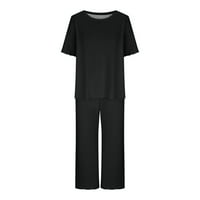 Ženska pidžama zazor 10,00 USD, kratki rukav čvrsta džepa žena pidžama crna veličina s