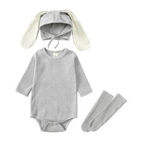 SDJMA 3- mjeseci Baby Easter Bunny Outfit Romper Bodysuit s dugim zečnim ušnim šeširom i dugim čarapama