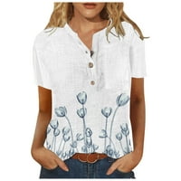 Cleance Ljeto vrhovi Henley cvjetna bluza Ležerne prilike za žene labave kratke rukave, bijeli, s