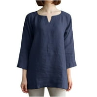 Hueook bluza s dugim rukavima za žene plus veličine čvrste boje modnih ležernih majica s majicom