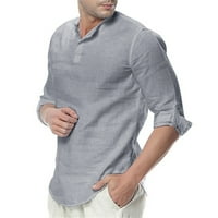 Tking modni muški majica s dugim rukavima plaža labavo Fit Henleys Tops - siva l
