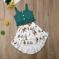 Toddler Baby Girls Ruffle Strap Top + Boho cvjetna suknja Ljetna odjeća 1Y 2Y 3Y 4Y 5Y Dva seta gornji