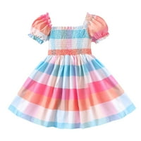 Ljetne haljine djevojke kratki rukav kvadratni vrat šareni print princeze haljina plesske zabavne haljine