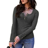 Yskkt ženske Henley košulje V-izrez s dugim rukavima s dugim rukavima niz majicu Bluza