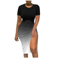 Uska haljina za kuk za žene okrugli vrat čipkasti gradijentni ispis Haljina kratkih rukava Black XL