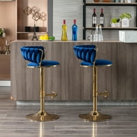 Artlia set bar za stolice, sa hromiranim prevozom i osnovnom okretnom visinom podesivim mehaničkim dizanjem + zlatna noga jednostavna barska stolica-plava