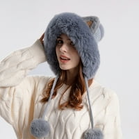 Biziza ženske lagane slatke uši Beanie Hat trendi hladan vremenski plete Fur Pom Pom Winter Fleece obložen