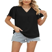 Colisha Žene Ljetni vrhovi V izrez Majica Šifon majica Comfy Work Short rukava Tee Black XL