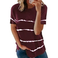 Yubnlvae Thirts Women Ters Labavi rukav Stripe na vrhu kratke majice Okrugli vrat Modna majica Ispis