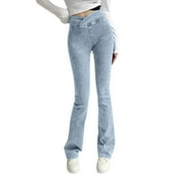 Yubnlvae ženske visoko elastične hlače visoke elastične struke Slim Fit Jeans flare pantalone