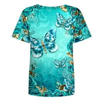 Huachen Womens Ljetni modni ležerni print Okrugli vrat kratkih rukava od tiskane majice