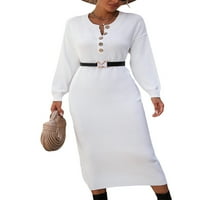 Binpure ženska haljina džemper, dugme za dugih rukava dugme za vrat zatvarač čvrsta labava duga haljina