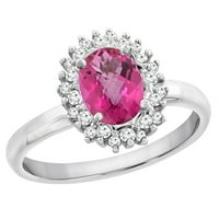 14k bijeli zlatni dijamant prirodni ružičasti safir zaručnički prsten oval 7x, veličina 6.5