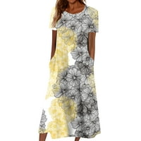 Haljine za žene tiskane srednje dužine maxi kratkih rukava Ležerne haljine s V-izrezom Žuta L