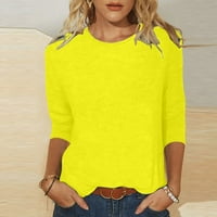 Ženska modna čvrsta majica Srednja rukava Bluza Okrugli vrat Ležerne prilike žuti na prodaju