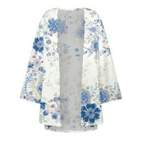 Ženski kardigani cvjetni print Puff rukav kimono labavi pokrivaju povremene jakne za žene