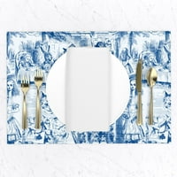 Posteljina pamučna plakena placemats - znatiželjnik toile whimsical bijeli zečji čaj za čaj plava staklena