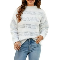 Ženski džemperi kontrastni u boji prugasta jesen i zima labav polovina duksera za kornjače Siva