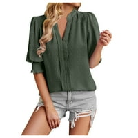 Ženski vrhovi V-izrez dame bluza Ležerne prilike, puni ljetni lakvinski modni modni armijski zeleni