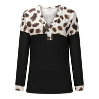 Žene dugih rukava Ženska modna casual okruglica Leopard Print Dugi rukav Labavi majica Stripe bluza