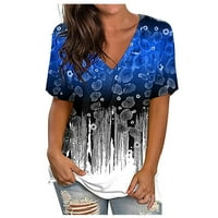 Ženski bluze Ženski povremeni V-izrez na vrhu kratkih rukava majica tiskana ljetna majica Top plava