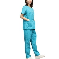 Set jezero plava kozmetičarka sestrinska uniforma pamučna bolnica odjeća za odjeću s kratkim rukavima