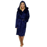 Ženska zimska plišana dulji šal za ogrtač Kućni odjeća s dugim rukavima kaput tamno plave s