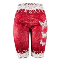 Hlače za žene Ženske plus veličine mršave leptir Print casual džinjama Fau traper jean šorc crvene +