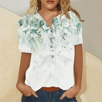 Cuoff Bluze za žene Ljeto Ležerne prilike modne pamučne posteljine tiskane majica kratkih rukava Ženske