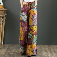 Žene plus veličina cvjetna printa zategnutost pamučne pantalone casual hlače pantalone hlače za žene