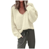 Hoksml džemperi za žene modni V-izrez labavi solid boju ženski džemperi dugi rukavi pulover džemper