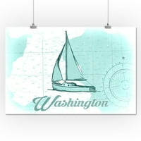 Washington - Jedrilica - Teal - Obalna ikona - Lintna Press Artwork