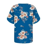 Ženski vrhovi kratkih rukava cvjetna bluza casual ženska ljetna V-izrez majica nebo plava 2xl