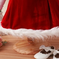 Toddler Baby Girging Božićna odjeća s dugim rukavima rebrani vrhovi i crveni kravatni velvet haljina