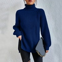 Dugačak džemper za žene Ležerne prilike dugih rukava Turtleneck-izrez Ležerne kapute, tamno plava, XL