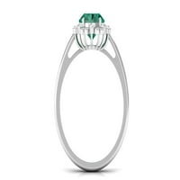 Laboratorija odrasli zeleni safirni prsten sa moissite, vintage stilu prstenom, srebrnom srebrnom, US