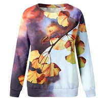 Pad dukserica za žene cvjetanje tiska Jesenji pulover vrhovi slatkih košulja za kraljevske izreze s